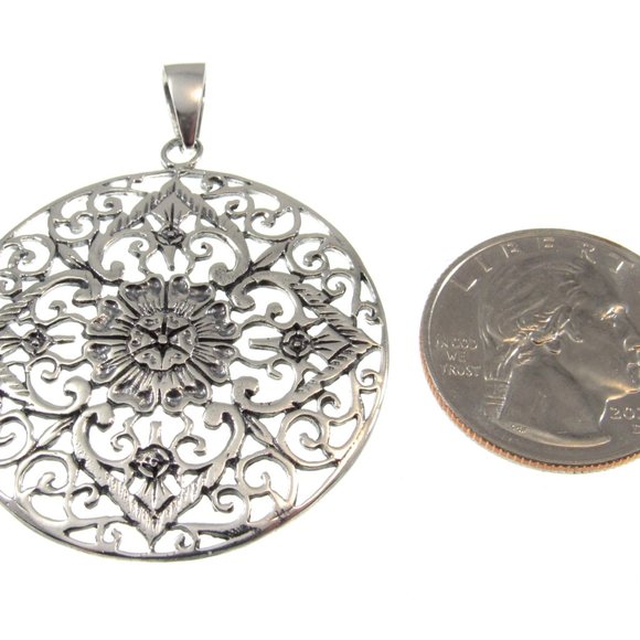 Solid 925 Sterling Silver Filigree Mandala Pendant – Sacred Geometry Bohemian - Picture 5 of 8